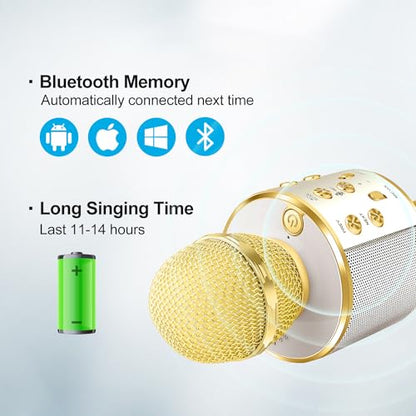 Microphone for Kids Voice Changer Karaoke Microphones Boy Girl Gifts Age 3-12 Portable Child Microphone Karaoke Kid Wireless Bluetooth Microphones Birthday - color: Gold