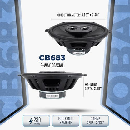 ORION Cobalt CB683 6x8 3-Way Coaxial Car Speakers, 280W Pair | 3-Way Full Range Audio, Polypropylene Cone, Butyl Rubber Surround, Enhanced Bass - style: 6x8" 280 Watts
