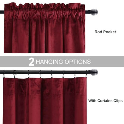 JIUZHEN Red Velvet Blackout Curtains 42W x 63L 2 Panels with Tiebacks - color: Wine Red, size: 42"W x 63"L (Pack of 2)