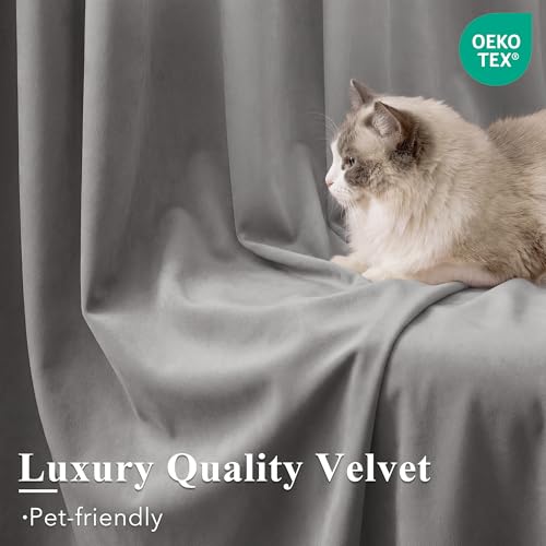 StangH Light Grey Velvet Energy Saving Privacy Drapes, W52 x L84, 2 Pcs | 300GSM Soft Velvet, Thermal Insulated, Noise Reducing, UV Blocking, Living Room, Bedroom Summer Heat & Winter Chill Insulated - color: Achromatic Series - Light Grey, size: 52"W x 8
