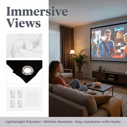 40-120 Inch Portable Projection Screen with Hanging Hooks & Ropes Foldable Non-Crease White Polyester Fabric for Home Theater & Outdoor Camping(72in) - size: 72in
