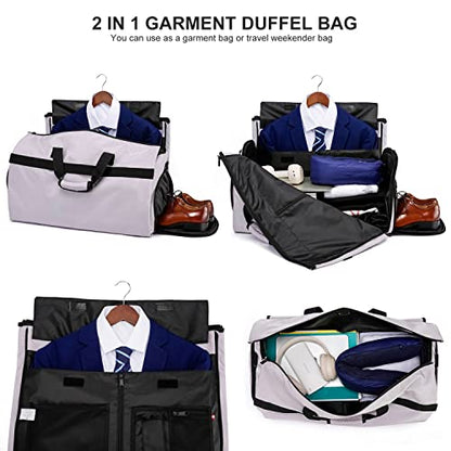 Travel Garment Bag Suit Bags for Men with Shoulder Strap & Shoes Compartment, Water Resistant Carry On Garment Duffle Bag - 2 in 1 Hanging Suit Garment Bags for Travel, Grey - color: Grey