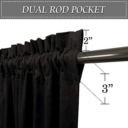 RYB HOME Extra Long Velvet Curtains 108 inches Long, High Ceiling Curtains | Thermal Insulated, Room Darkening, Privacy UV Protection, Loft Apartment Living Room, Black, W52 x L108, 2 Panels - color: Black, size: 52"W x 108"L (Pack of 2)