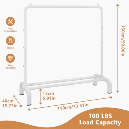 JIUYOTREE Metal Clothing Rack, 43.3 Inches Clothes Garment Coat Rack with Bottom Shelf for Hanging Skirts, Shirts, Sweaters, White | Metal 43.3 Inches Garment Rack Clothing Clothes Rack with Bottom Shelf for Hanging Clothes Coats Skirts Shirts Sweaters Wh