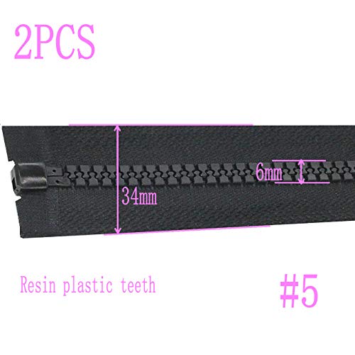 Leekayer 2PCS #5 27" Separating Zipper for Sewing Coats Jacket Zipper Black | 68cm Black Molded Plastic Zippers Bulk (27" 2pc) - color: Black, size: 27"
