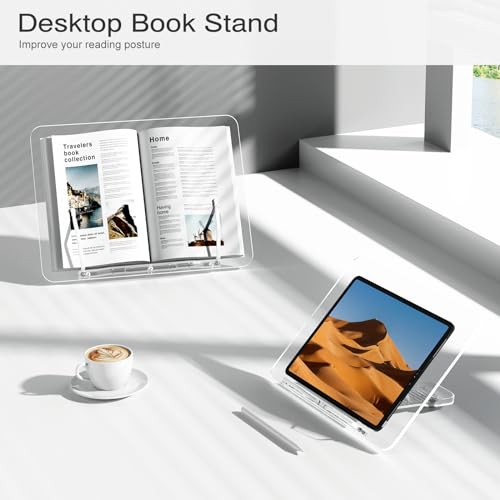 Acrylic Book Stand, Angle Adjustable Book Display Stand,Foldable Cookbook Stand, Lightweight Book Holder for Magazines, Laptop, Recipe, Textbook | Lightweight cookbook display, for magazines, recipe books, textbooks. Portable reading stand - size: 13.8 x