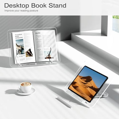 Acrylic Book Stand, Angle Adjustable Book Display Stand,Foldable Cookbook Stand, Lightweight Book Holder for Magazines, Laptop, Recipe, Textbook | Lightweight cookbook display, for magazines, recipe books, textbooks. Portable reading stand - size: 13.8 x