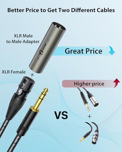 AA AUDIO ACCESSORY XLR Female to 1/4 Cable 6ft with XLR Male to Male Adapter Bundle, Rean Connectors from Neutrik, Kevlar-Reinforced Nylon Braided TRS Cable, Balanced Quarter Inch Cord - size: 6ft, style: XLR Female to 1/4 & XLR Adapter