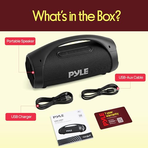 Pyle Portable Bluetooth Boombox Speaker - 100W Peak Power, 19H Battery, FM Radio, USB Playback, Aux in, TWS Pairing - Use for Home, Outdoor, Travel - LED Lights - Sturdy Carry Handle - PBTPSPWP25BK
