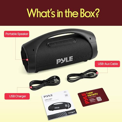 Pyle Portable Bluetooth Boombox Speaker - 100W Peak Power, 19H Battery, FM Radio, USB Playback, Aux in, TWS Pairing - Use for Home, Outdoor, Travel - LED Lights - Sturdy Carry Handle - PBTPSPWP25BK