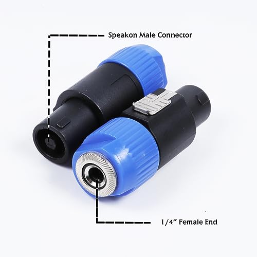 HBU 2 Packs Speakon to 1/4 Connector - 2pcs Speak-On Male to 1/4" TS Female Jack Adapter End - NL4FC to 1/4 Inch Converter Jack with Twist Lock for Pro PA DJ Loudspeaker Amplifier Mixer (2-Pack) - size: 2-Pack