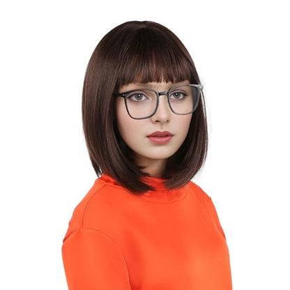 Brown Bob Wig Short Brown Wigs for Costume Women Halloween Cosplay | Straight Brown Bob Wig with Bangs Natural Cute Wigs for Daily Costume Party - color: Brown / Bob