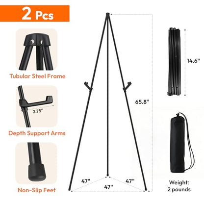 JEAWIWI 2 Pcs Lightweight Easel Stand, 66 Inch, Black, with Carry Bags - color: Black, size: 2 PCS