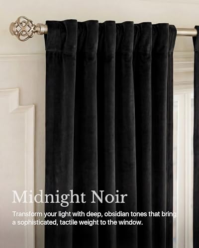 NICETOWN Velvet Black Out Curtains 90 inch Length 2 Panels, W52 x L90 | Rod Pocket & Back Tab Blackout Window Treatments Thermal Drapes Sound Reducing for Bedroom/Living Room - color: Black, size: 52"W x 90"L (Pack of 2)