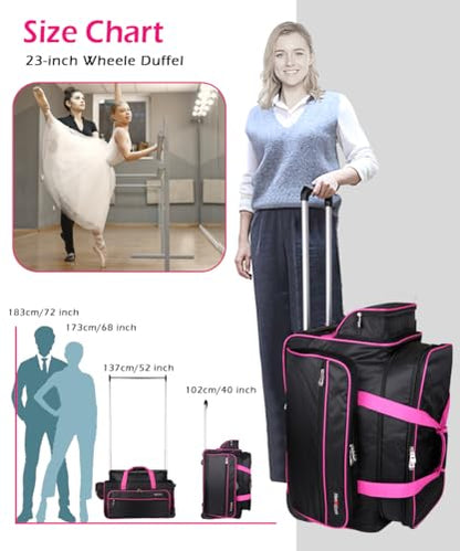 Dance Bag with Garment Rack,23inch Dance Competition Garment Bags with Clothes Rack,Suitcase,Rolling Duffle for Travel, Wheeled Drop-Bottom Upright Luggage Closet Suitcase(Expand-Purple - color: 23inch Expand-Purple