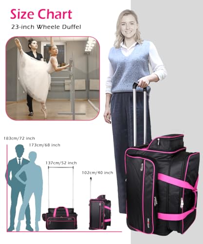 Dance Bag with Garment Rack,23inch Dance Competition Garment Bags with Clothes Rack,Suitcase,Rolling Duffle for Travel, Wheeled Drop-Bottom Upright Luggage Closet Suitcase(Expand-Purple - color: 23inch Expand-Purple