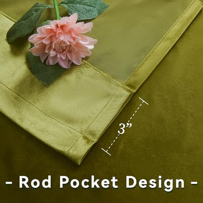 Roslynwood Velvet Olive Green Curtain 63 inch Long - Curtains Block Light Rod Pocket Thermal Insulated Window Drapes Set for Living Room/Bedroom/Dining Room, W52 x L63, 2 Panels - color: Olive Green, size: 52"W x 63"L (Pack of 2)
