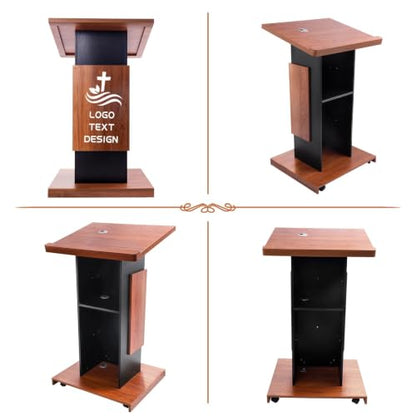 47’’ Mobile Wooden Podium Stand, Rolling Lectern with Storage Shelf, Lockable Casters & Mic Hole Design, Sturdy 15MM Particle Board Pulpit for Church, School, Office (Customized A) - color: Customized a