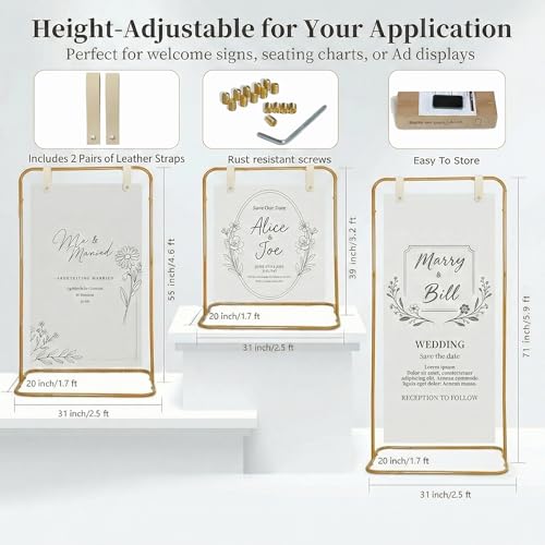 Wedding Welcome Sign Stand Fabric Banner Stand With Design Bundle Rose Vine | Linen Sign Holder Easel Stand for Sign Poster, Bridal Baby Shower Party With Stand Adjustable Welcome to Our Wedding, Gold - color: Gold