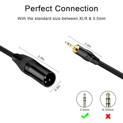3.5mm to XLR Cable, 3.3FT XLR to 3.5mm Unbalanced 1/8 inch Mini Jack Stereo to XLR Male Cord Adapter Mono Audio Cord for Cell Phone, Laptop, Speaker, Mixer - size: 3.3 FT