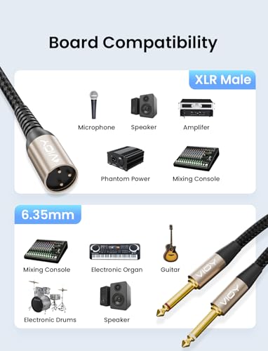 VIOY XLR to Dual 6.35mm Cable 15 FT, Balanced 1/4 TS to XLR Male Mic Cord | multi-layer shielding noise reduction, nylon braided balanced cord splits single mono signal into two mono outputs - size: 15FT