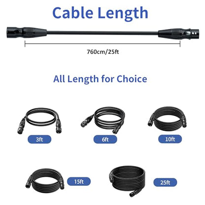 SMALL-EYE 3 Pin DMX Cables 25 ft 4-Pack, Male to Female Lighting Cable | DMX512 Signal Protocol, 116Ω Optimized Impedance, Reduced Signal Interference, Reliable Connector Fit - size: 25 Feet - 4 Packs