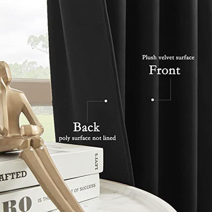 Timeper Blackout Velvet Curtains - Light Blocking Black Velvet Drapes Heat Insulated Privacy Assured for Basement, Hallway, Living Room, Black, W52 x L72, 2 Panels - color: Black, size: 52"W x 72"L (Pack of 2)
