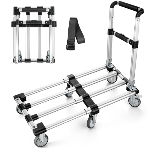 KEDSUM 500LBS Heavy Duty Foldable Push Cart Dolly, Telescoping Platform & Handle with 6 Wheels, 100% Aluminum Lightweight Foldable Push Cart, Heavy Duty Folding Cart for Shopping, Moving, Office Use - size: 500LBS-Cart