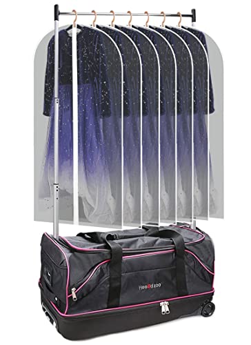 Dance Bag With Garment Rack,Dance Costumes Rolling Garment Bags For Travel,Garment Duffle Bag For Dance Competition, Wheeled Drop-Bottom Upright Luggage Closet Suitcase (28inch-Pink) - color: 28inch-Pink