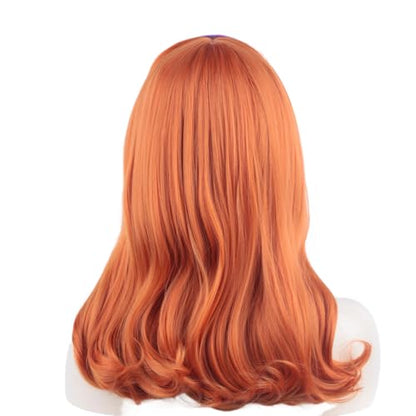 Long Curly Orange Daphne Wig Halloween Costume Party Wig for Adult (Free Purple Headband) - color: Orange