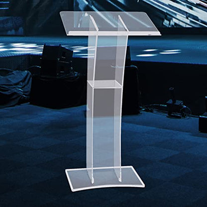 Acrylic Podium 23.62 x 15.74 Inch Transparent Podium Stand Clear Church Lectern Portable Detachable School Lectern for Speeches, Opening Ceremonies Reception Event (23.62 x 15.74 Arcuate, inches)