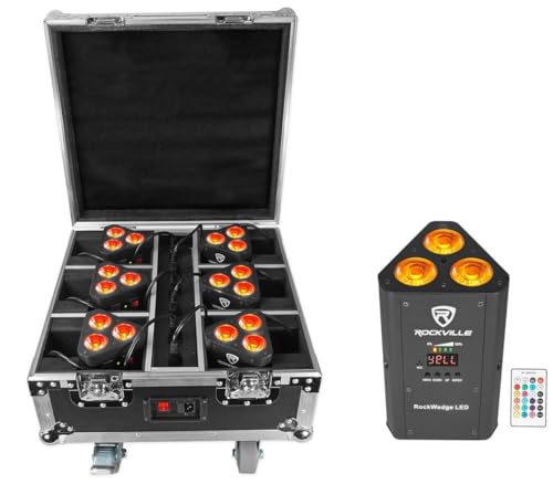 Rockville ROCKWEDGE Black Wireless DMX Par Light 6-Pack with Charging Case