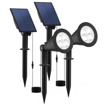 T-SUNUS Solar Spotlights Outdoor, Waterproof IP65 Spot Lights Dusk to Dawn Landscape Spotlight Separate Panel 9.8ft Cable for Halloween Christmas Garden Tree Flag Patio Driveway White 6000K 2 Pack - color: White