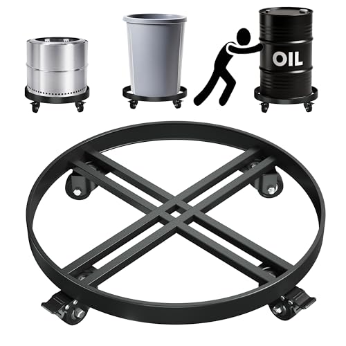 55 Gallon Drum Dolly Heavy-Duty All-Steel Barrel Cart with Cross Braces, 4 Swivel Caster Wheels, 2000 lbs Capacity Non-Tipping Hand Truck for Warehouse Drum Handling & Transport - size: 24.5"L x 24.5"W x 4.5"H