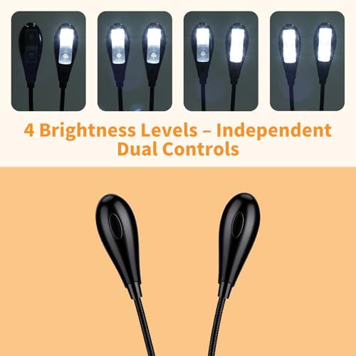 VZZNN 20 Pack Music Stand Light,Clip on LED Book Light for Piano Guitar Sheet Music,USB & AAA Battery Operated,4 Brightness Levels Dual Arm Reading Lamp for Musicians Orchestra Travel
