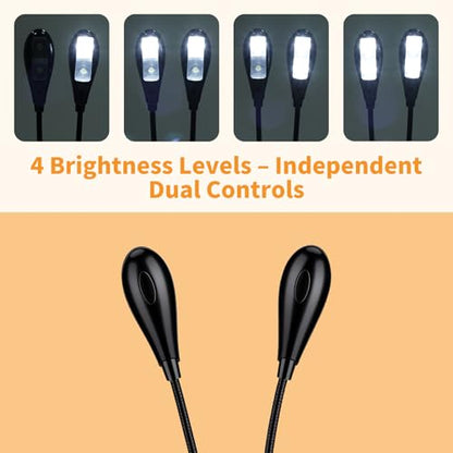 VZZNN 20 Pack Music Stand Light,Clip on LED Book Light for Piano Guitar Sheet Music,USB & AAA Battery Operated,4 Brightness Levels Dual Arm Reading Lamp for Musicians Orchestra Travel