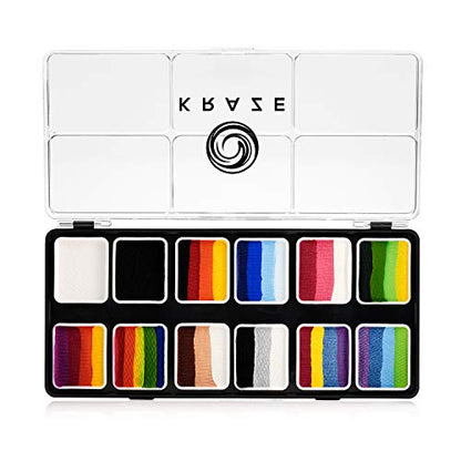 Kraze FX Splash 12 Color Split Cake Palette (6 gm) with 2 Brushes - Water Activated, Hypoallergenic, Safe, Non-Toxic Face Painting Kit for Sensitive Skin - size: 12 Split Cake Palette