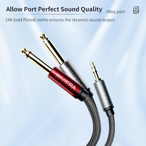 RIVIERA 6FT/1.8M Audio Cable 3.5mm 1/8" TRS to Dual 6.35mm 1/4" TS Braided Sheild Copper Wire and 24K Gold Plated Low Noise with Braided Nylon Jacket for Digital Players & Musical Instruments - color: 1/8 TRS-Dual 1/4 TS Black, size: 6FT/1.8M
