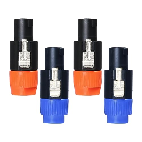 HBU Pack of 4 Speakon Connectors (2pcs Blue & 2pcs Orange) - Pro PA DJ 4 Pole Speak-On Cable Connector with Twist Lock - Compatible NL4FC, NL4FX, NLT4X, NL2FC, NL2FX Adapter Replacement - size: 2pks Blue & 2pks Orange