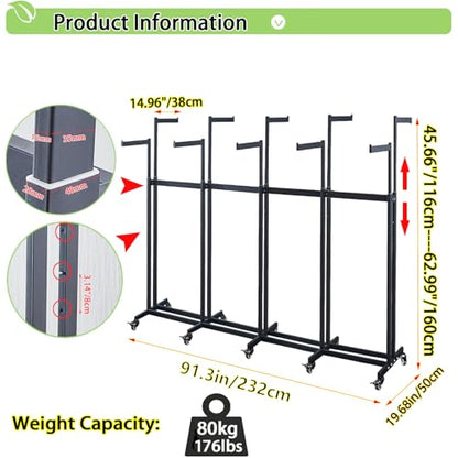 Floor Standing Metal Garment Rack - Heavy Retail Display Racks With Wheels | 10 Arms Clothing Rack, Square Tubing Portable Shirt Rack, Merchandise Display RackFor Hanging Clothes (XL-Black) - color: XL-Black