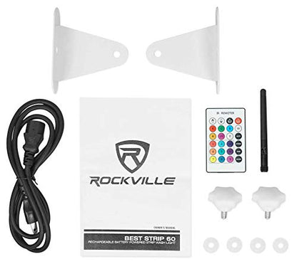 Rockville Best Strip 60 White Rechargeable Wash Light Bar, Wireless DMX | RGBWA+UV, 6x6W LEDs, Wireless Remote, Up to 22-Hour Battery, Sound Activated, 6500 Lux, 8800mAh, Flicker Free, LCD Display - color: White