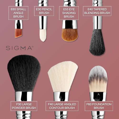 Sigma Beauty Essential Travel Brush Set 7-Pc Makeup Brushes & Carrying Case | SigmaTech Synthetic Fibers With Waterproof Handles For Liquid, Cream and Powder Application Plus Durable SigmaAlloy Ferrules - style: Essential Travel Set