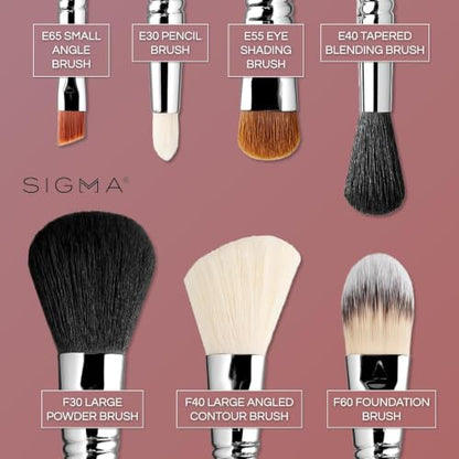 Sigma Beauty Essential Travel Brush Set 7-Pc Makeup Brushes & Carrying Case | SigmaTech Synthetic Fibers With Waterproof Handles For Liquid, Cream and Powder Application Plus Durable SigmaAlloy Ferrules - style: Essential Travel Set