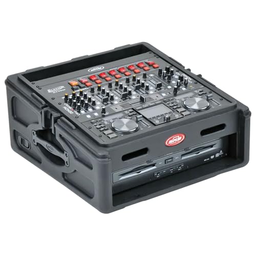 SKB Roto Rack/Mixer Console, 10U Slanted Rackmount on top, 2U Rackmount in Front with Steel Threaded Rails, Hard Lid and Doors and Side Access Ports - size: 1SKB-R102