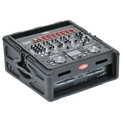 SKB Roto Rack/Mixer Console, 10U Slanted Rackmount on top, 2U Rackmount in Front with Steel Threaded Rails, Hard Lid and Doors and Side Access Ports - size: 1SKB-R102