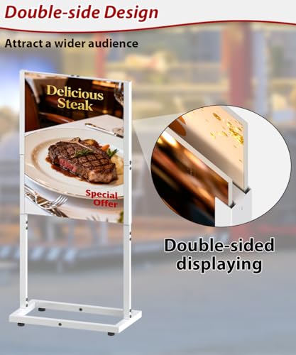 22" × 28" Sign Holder Floor Stand, Double-side Poster Banner Stand for Board & Foam Display, Heavy-duty Pedestal Sign Standing for Business, Office, Trade Show, Mall Advertising, Wedding, White