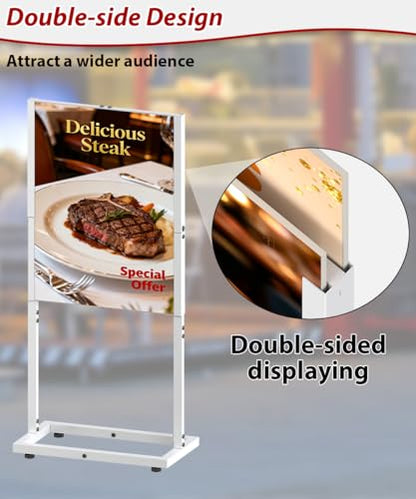 22" × 28" Sign Holder Floor Stand, Double-side Poster Banner Stand for Board & Foam Display, Heavy-duty Pedestal Sign Standing for Business, Office, Trade Show, Mall Advertising, Wedding, White
