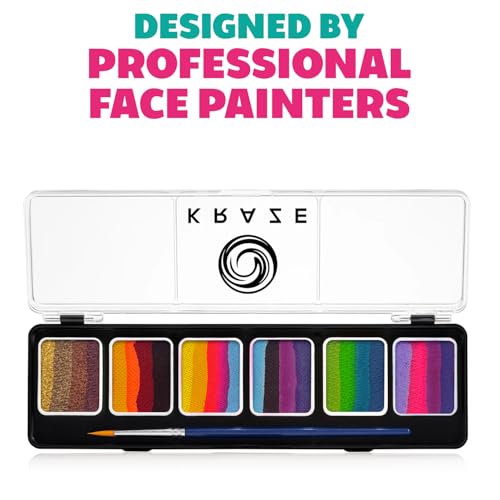 Kraze FX Enchanted Oasis Split Cake Palette - 6x6 gm by Tamina Muhammed Professional 1-Stroke Split Cake with 1 brush Hypoallergenic Non-Toxic Water Activated Face and Body Painting for Adults - size: Enchanted Oasis