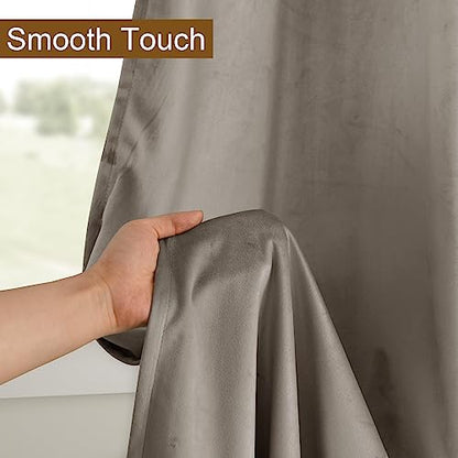 DWCN Velvet Curtains Taupe 63 inches Long- Room Darkening Light Blocking Window Drapes for Nursery Bedroom, Living Room, Tieable Solid Grommet Curtains & Drapes, W52 x L63, 2 Panels - color: Taupe, size: 52"W x 63"L (Pack of 2)