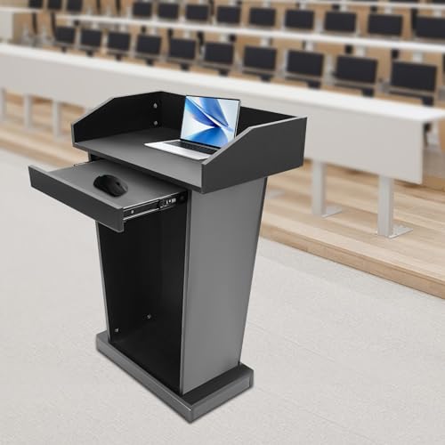 Free Standing Wooden Lectern Podium, Classic Black Presentation Stand for Church Services, Classroom Lectures, and Business Conferences, Portable Desktop Design, 27.5”W x 37.5”H